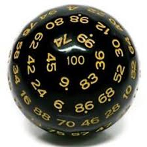 HD Dice: D100: Black Opaque Gold Ink (HDD37)