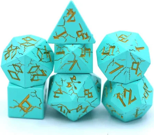 Solid Metal Barbarian Dice Set: Young Blue with Gold Solid Metal Barbarian Dice Set: Young Blue with Gold