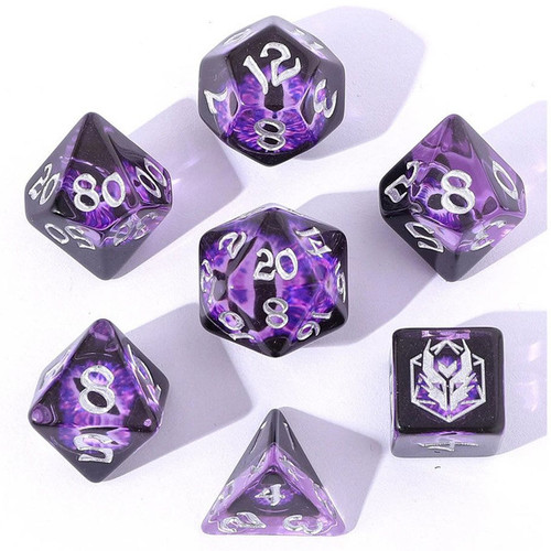 Wyrmforged Rollers: Rounded Edge 7 Piece Dice Set: Dragon Eye: Purple Wyrmforged Rollers: Rounded Edge 7 Piece Dice Set: Dragon Eye: Purple
