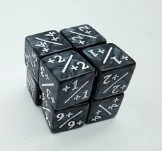 Set of 8 +1/+1 Counter Dice: Pearl Black with White