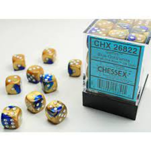 Chessex: 36Ct Gemini D6 Dice Set Blue/Gold/White (CHX26822)