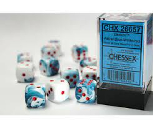 Chessex: 12Ct Gemini D6 Dice Set Dice Dice Astral Blue/White W/ Red (CHX26657)