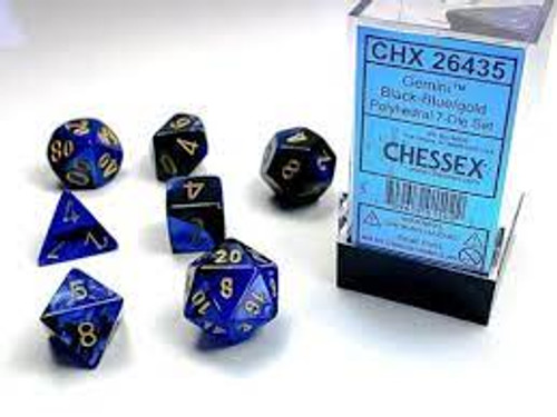 Chessex: 7Ct Gemini Polyhedral Dice Set Black/Blue W/ Gold (CHX26435)