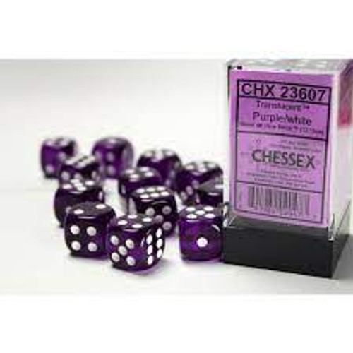 Chessex: 12Ct Translucent D6 Dice Set Dice Purple/White (CHX23607)