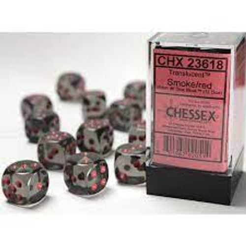 Chessex: 12Ct Translucent D6 Dice Set Smoke/Red (CHX23618)