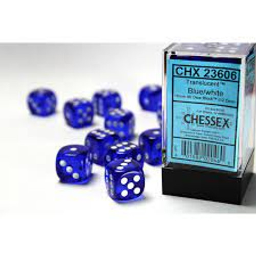 Chessex: 12Ct Translucent D6 Dice Set Blue/White (CHX23606)