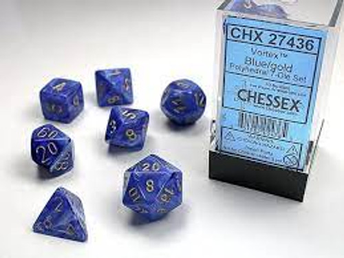 Chessex: 7Ct Vortex Polyhedral Dice Set Blue/Gold (CHX27436)