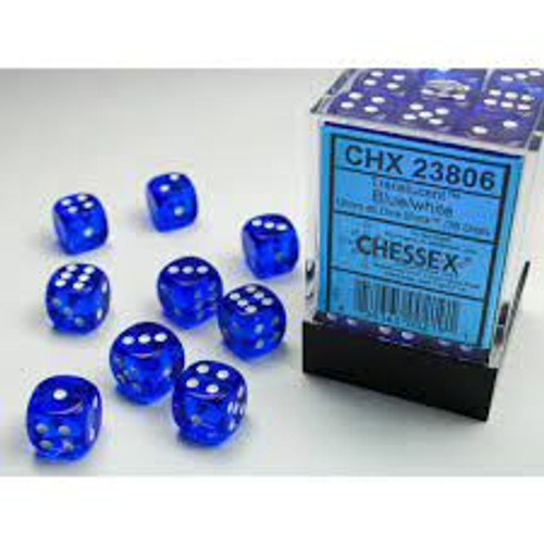 Chessex: 36Ct Translucent D6 Dice Set Blue/White (CHX23806)