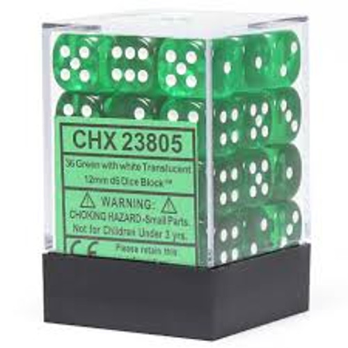 Chessex: 36Ct Translucent D6 Dice Set Green/White (CHX23805)