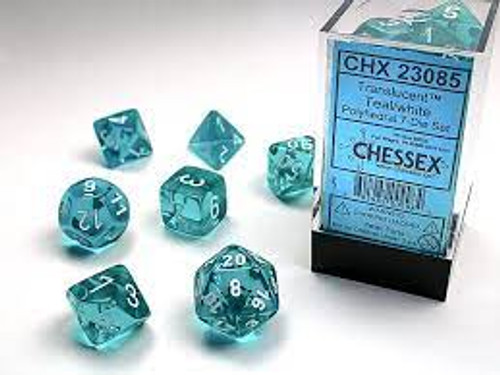 Chessex: 7Ct Translucent Polyhedral Dice Set Teal/White (CHX23085)