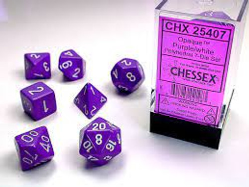 Chessex: 7Ct Opaque Polyhedral Dice Set Purple w/White (CHX25407)