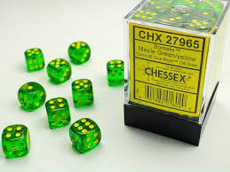 Chessex: 36Ct Borealis D6 Dice Set Maple Green/Yellow (CHX27965)