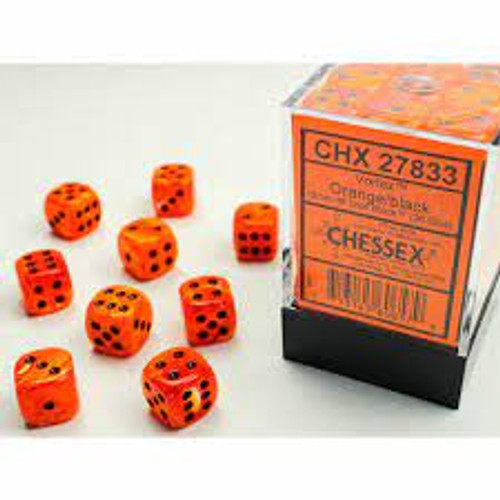 Chessex: 36Ct Vortex D6 Dice Set Orange/Black (CHX27833)