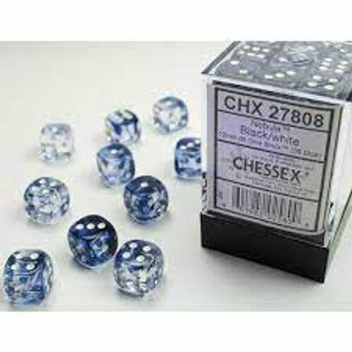 Chessex: 36Ct Nebula D6 Dice Set Black/White (CHX27808)