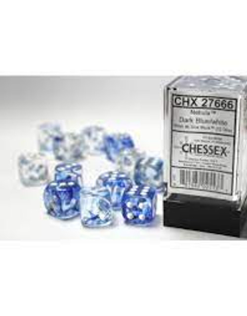 Chessex: 12Ct Nebula D6 Dice Set Dark Blue/White (CHX27666)