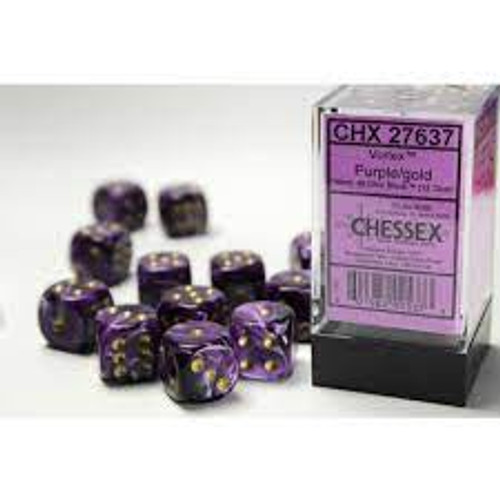 Chessex: 12Ct Vortex D6 Dice Set Purple/Gold (CHX27637)