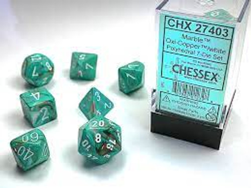 Chessex: 7Ct Marble Oxi-Copper/White Polyhedral Set (CHX27403)