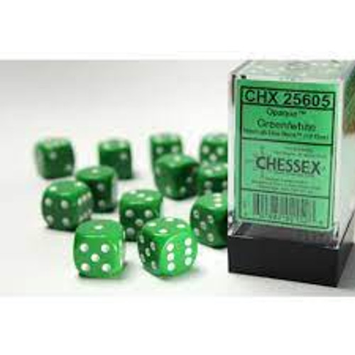 Chessex: 36Ct Opaque D6 Dice Set Green/White (CHX25805)
