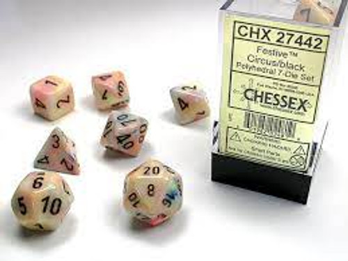 Chessex: 7Ct Festive Polyhedral Dice Set Circus/Black (CHX27442)