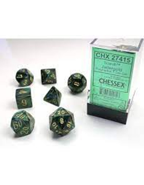 Chessex: 7Ct Scarab Polyhedral Dice Set Jade/Gold (CHX27415)