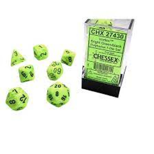 Chessex: 7Ct Vortex Polyhedral Dice Set Bright Green/Black (CHX27430)