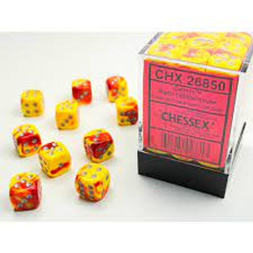 Chessex: 36Ct Gemini D6 Dice Set Dice Red/Yellow W/ Silver (CHX26850)