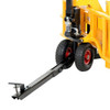 The optional manual all terrain pallet jack tow package accessory attaches to small utility vehicles for pulling