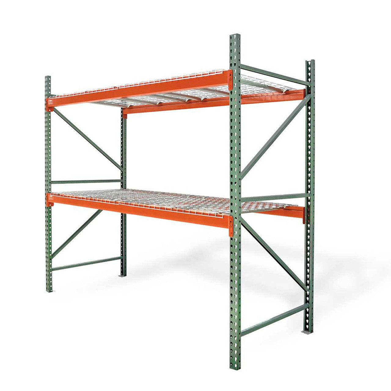 Pallet rack starter kit with wire decking