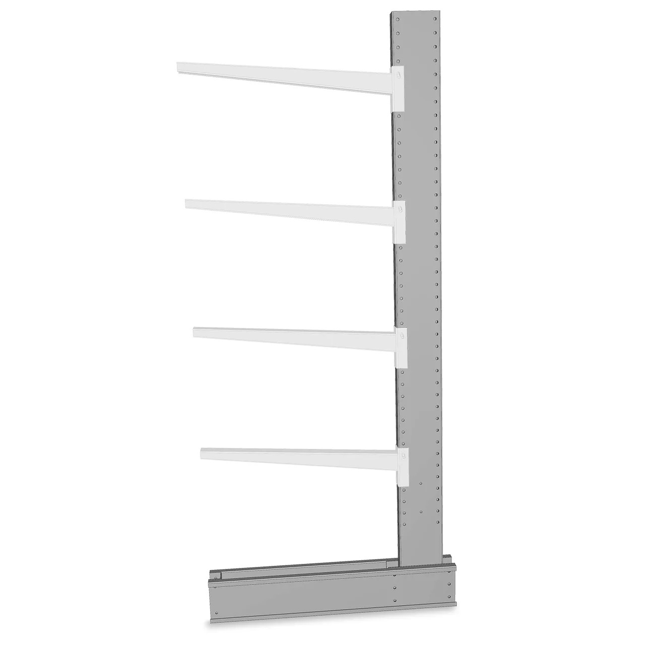 Side view of a Meco single sided cantilever rack base and upright