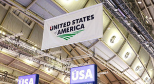 Hanging banner above stand