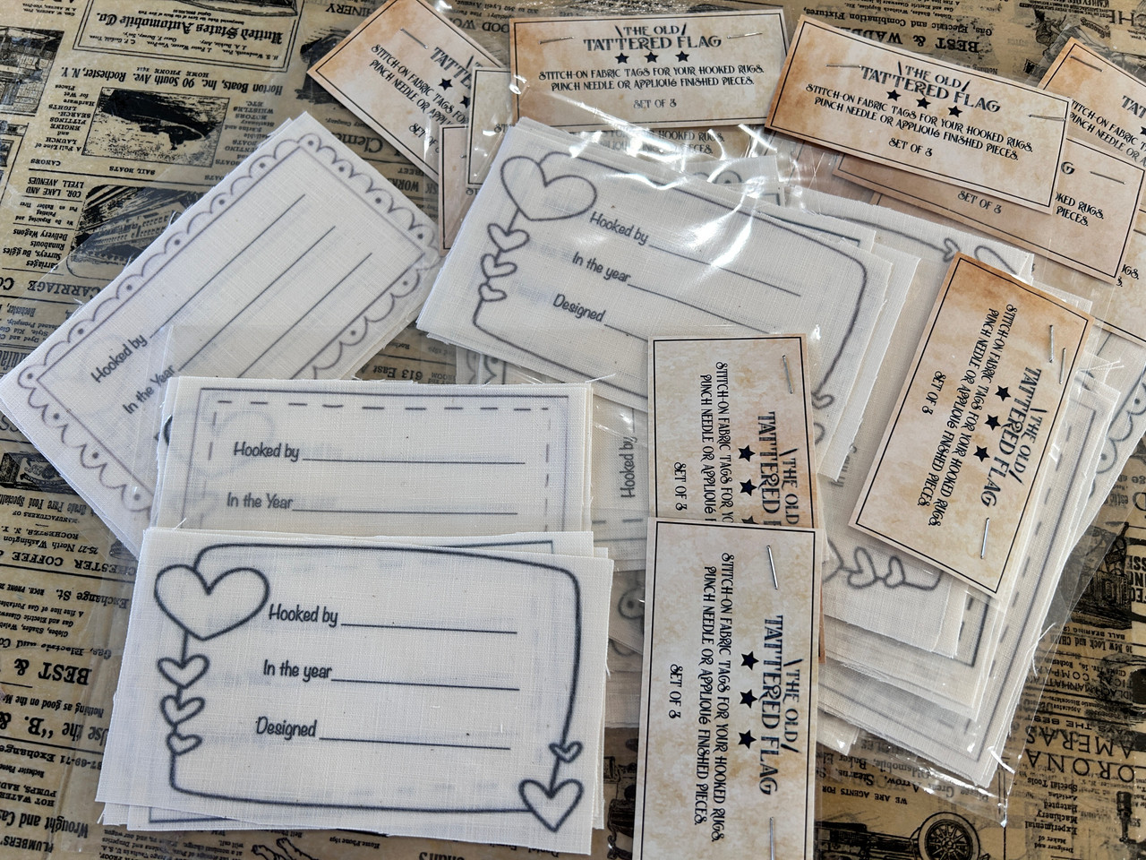 Whimsical Fabric Rug Finishing Tag Labels ~ Set of 3