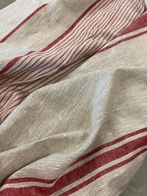 Feedsack Tablecloth Fabric ~ Red Multi Stripe