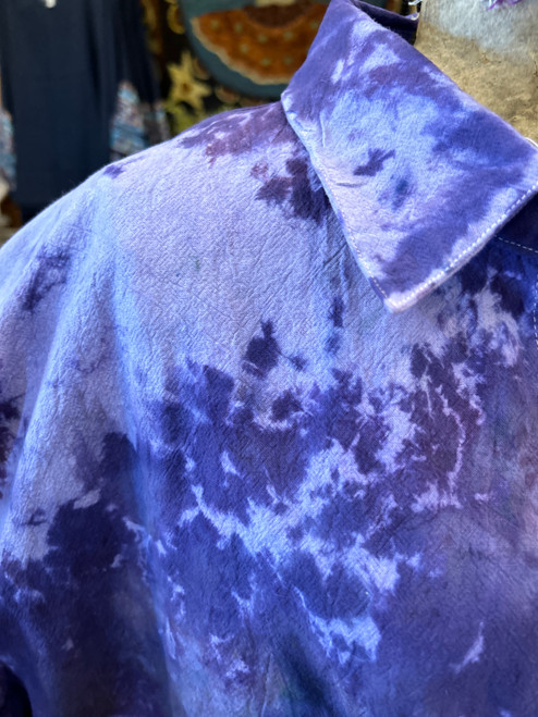 “Artsy Duster” Powerful Purple Ice Dyed Linen Tunic/Shirt ~ Size M