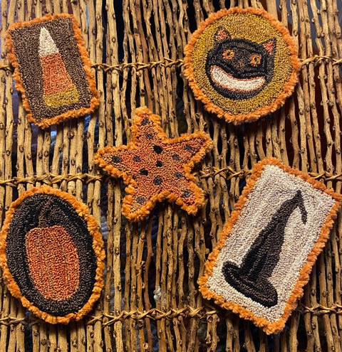 Festive Halloween ~ 5 Little Ornaments Punch Needle Pattern or Kit