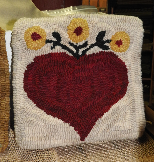 Primitive Rug Hooking Beginner Kit ~ Heart and Penny Flowers