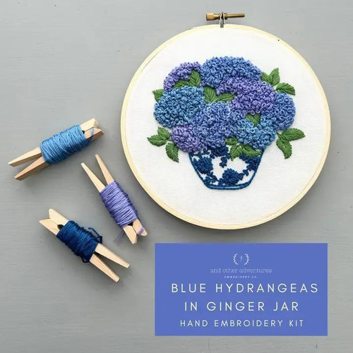 Blue Hydrangeas Ginger Jar Embroidery Kit