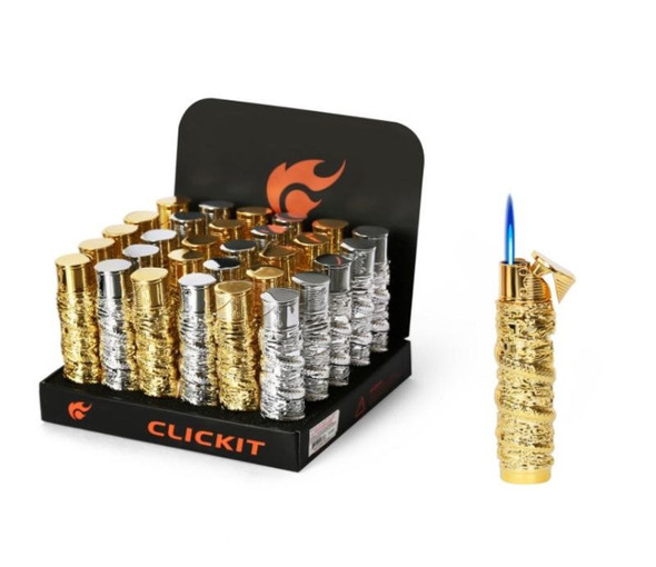 Clickit Dragon Single Torch Silver & Gold Lighters 30ct Box