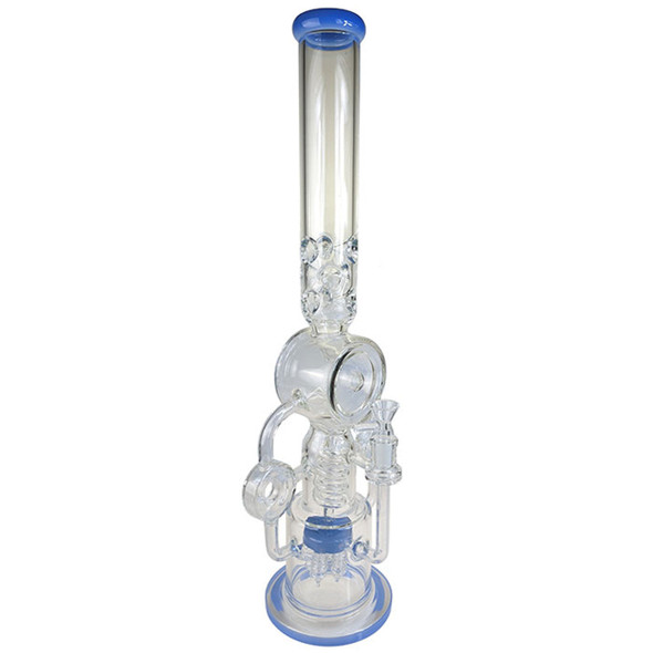 Triple Donut 21in Color Trim Multi Perc Glass Water Pipe Milk Blue