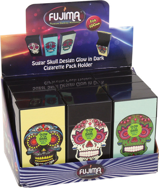 Fujima Sugar Skull Design Glow in the Dark Cigarette Pack Holder 12ct Box