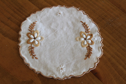 Vintage Round Chestnut Trim Floral Doily for Embellishment or Trim