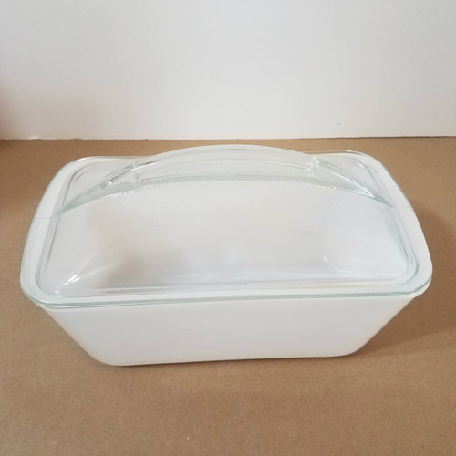 Vintage White Milk Glass Westinghouse Refrigerator Loaf Pan with Cover