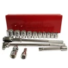 Proferred 3/4" Drive SAE 12-Point Standard Socket Master Set – 15 Piece with polished chrome sockets and red metal storage case
