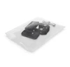 Clear open-end poly bag containing black metal hardware components.