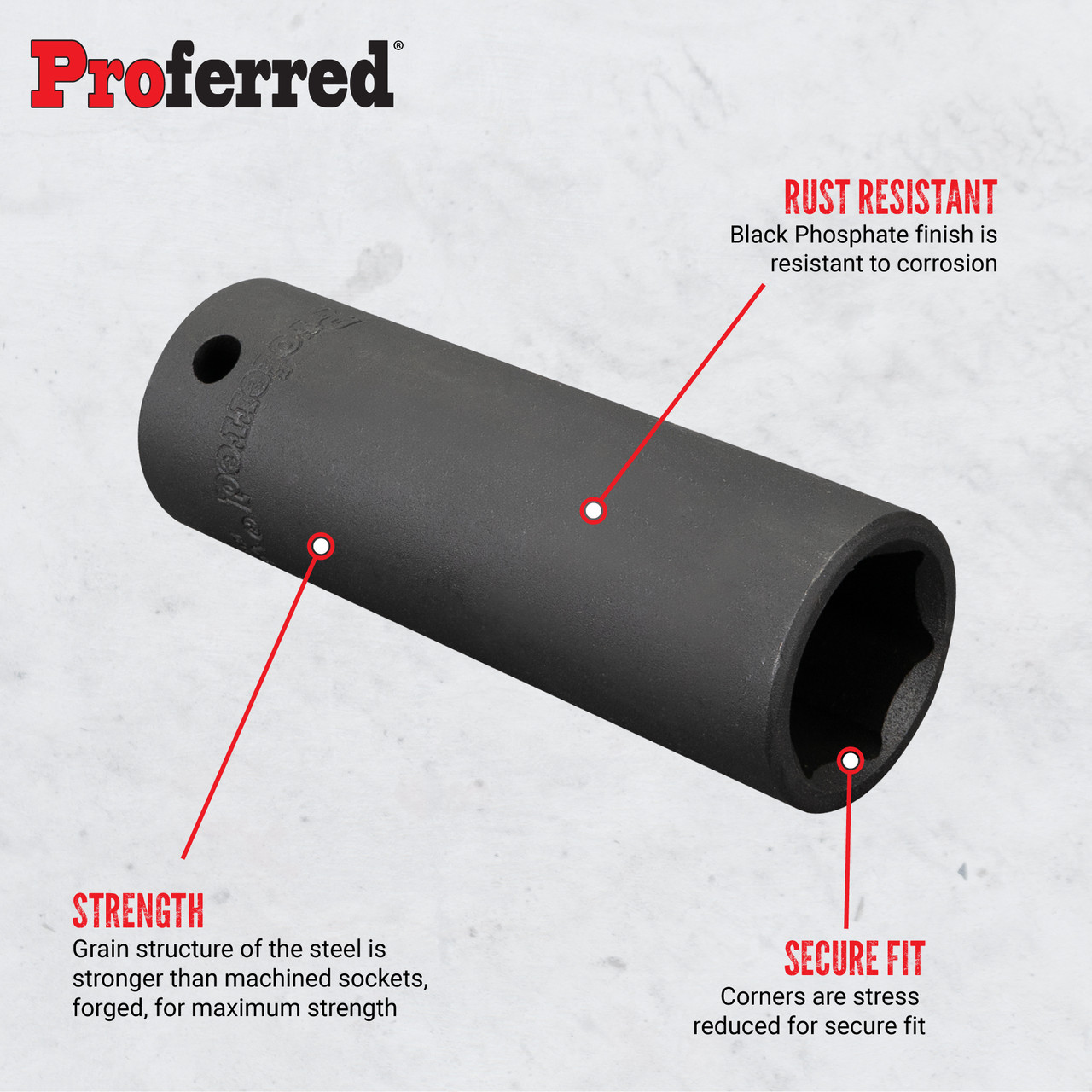 1/2" Drive SAE 6-Point Deep Impact Socket