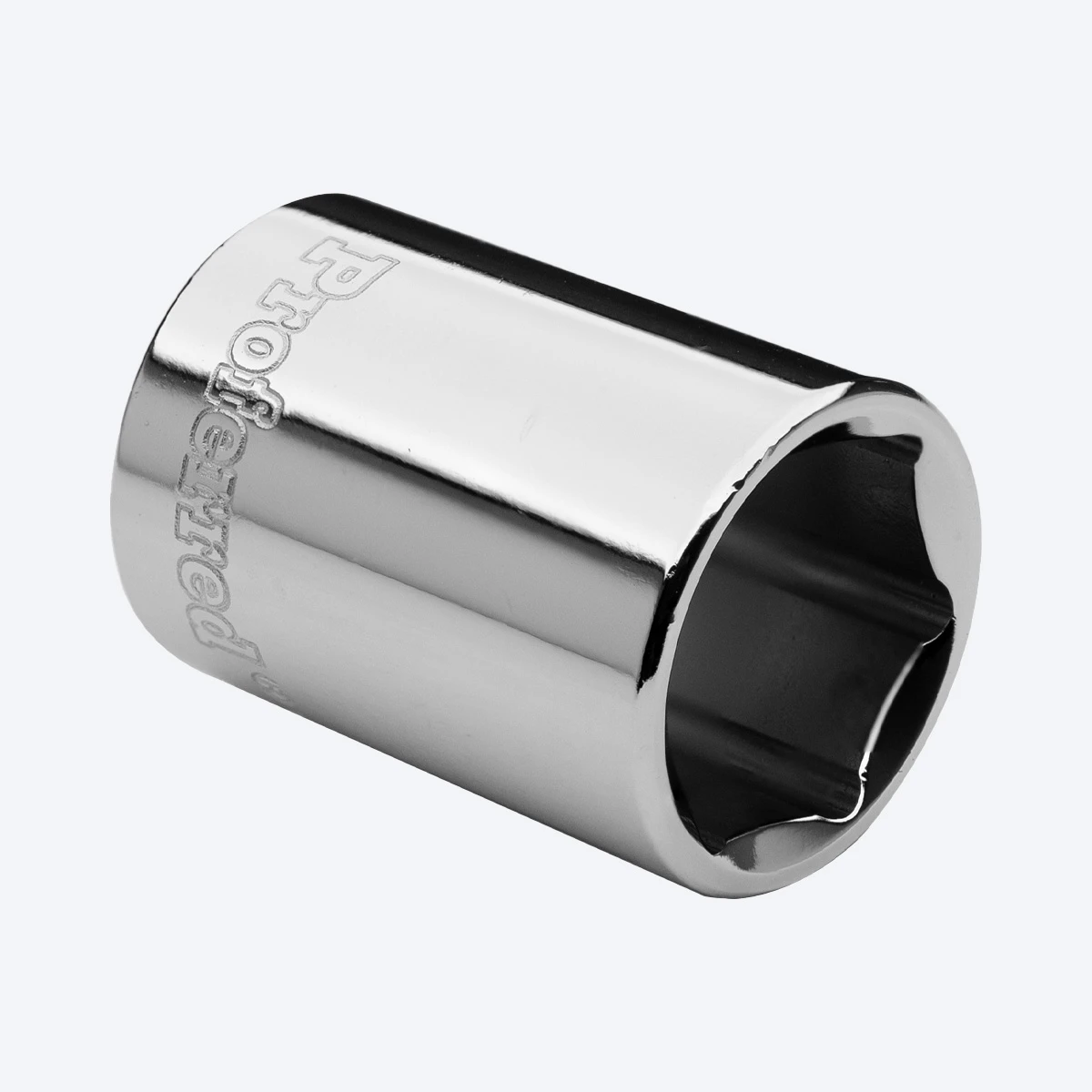 Proferred 3/8" Drive SAE 6-Point Standard Socket with polished chrome finish, angled product view