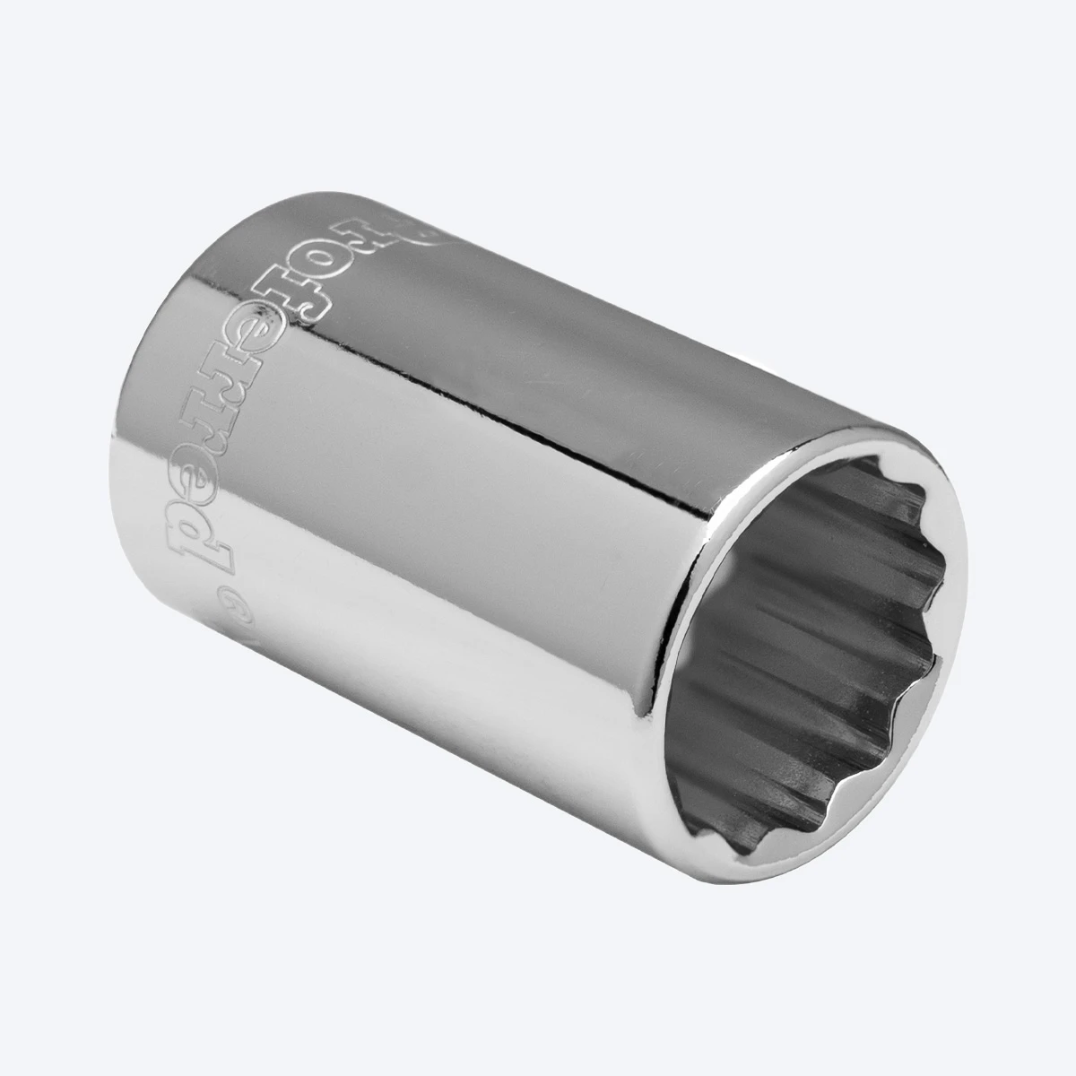 Proferred 1/2" Drive SAE 12-Point Standard Socket with polished chrome finish, angled view showing 12-point opening.