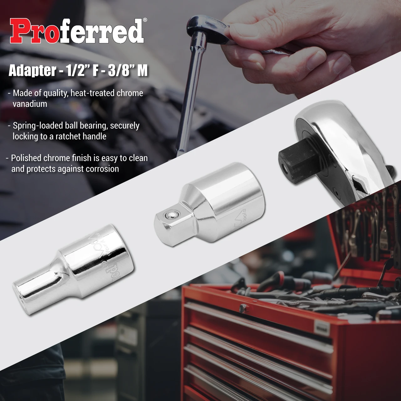 Proferred Drive Adapter demonstrated with a ratchet handle