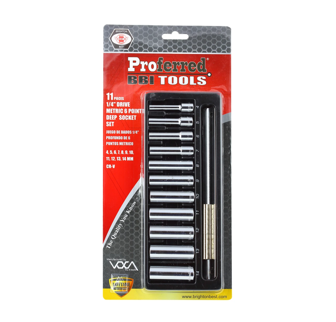 Proferred 1/4" Drive Metric 6-Point Deep Socket Set – 11 Piece in retail packaging