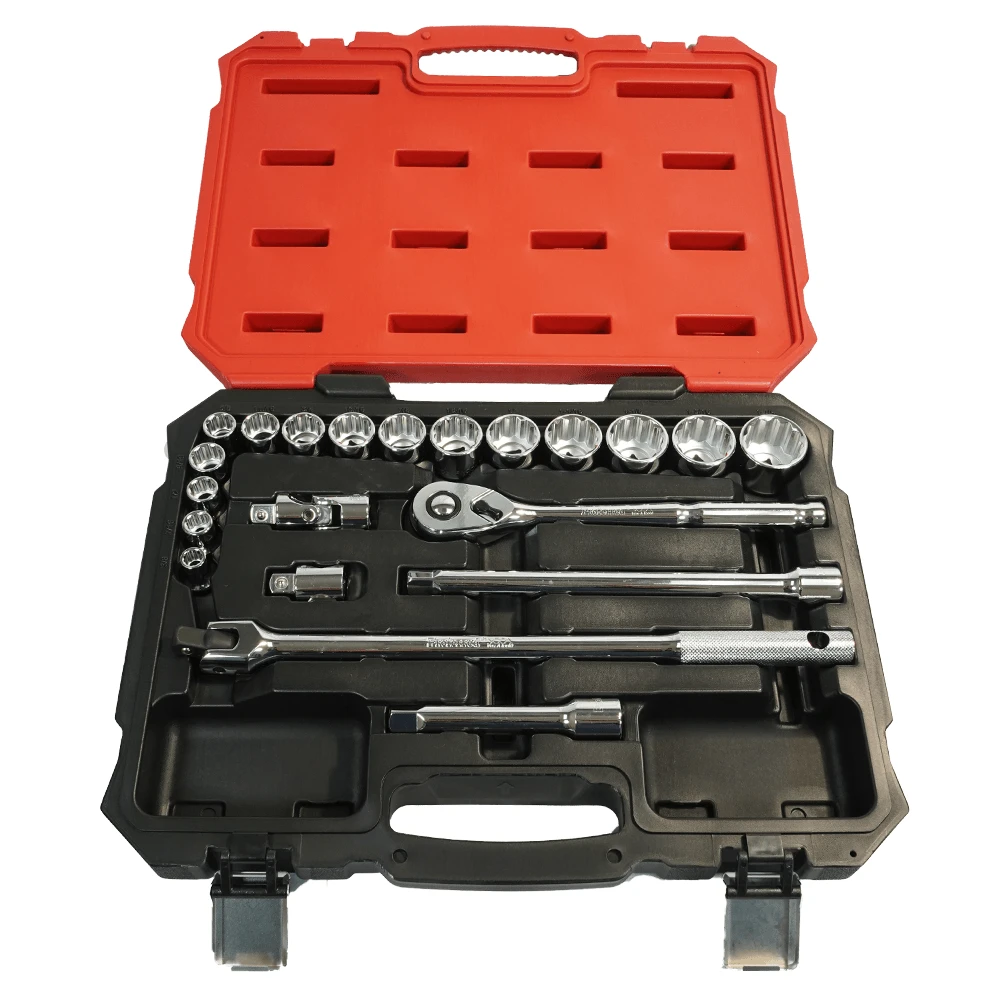 Proferred 1/2" Drive SAE 12-Point Standard Socket Master Set – 21 Piece displayed in open storage case