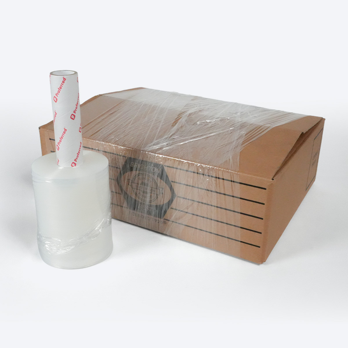 Proferred 5" 80 Gauge Mini Stretch Film used to secure a cardboard shipping box
